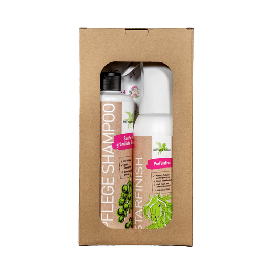 Das Bense & Eicke Geschenkset mit Bürste "SchmutzLiese"mit harten Naturfasern + Starfinish 500 ml Spray, 2teilig, parfümfrei sowie Stickerbogen für jede Gelegenheit in der Geschenkverpackung aus braunem Karton und Klarsichtfolie