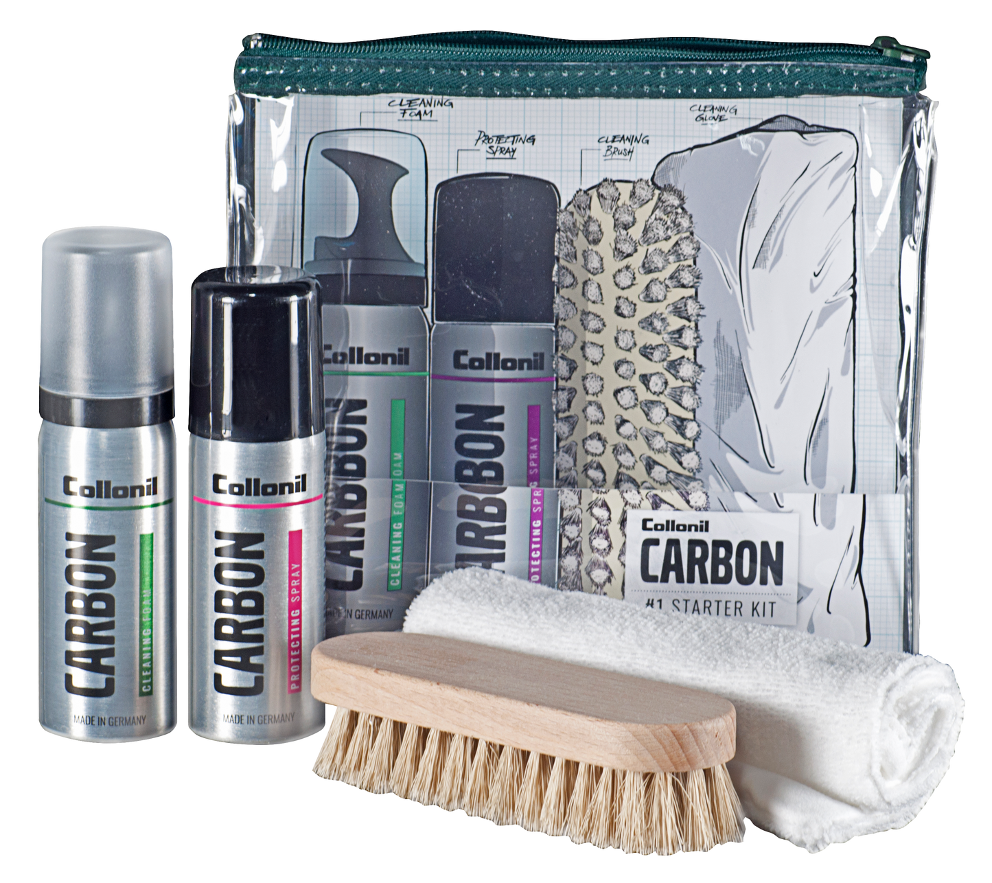Collonil Carbon Lab Starter Kit mit 2x kleine Sprühdosen mit Tasche, Bürste und Poliertuch