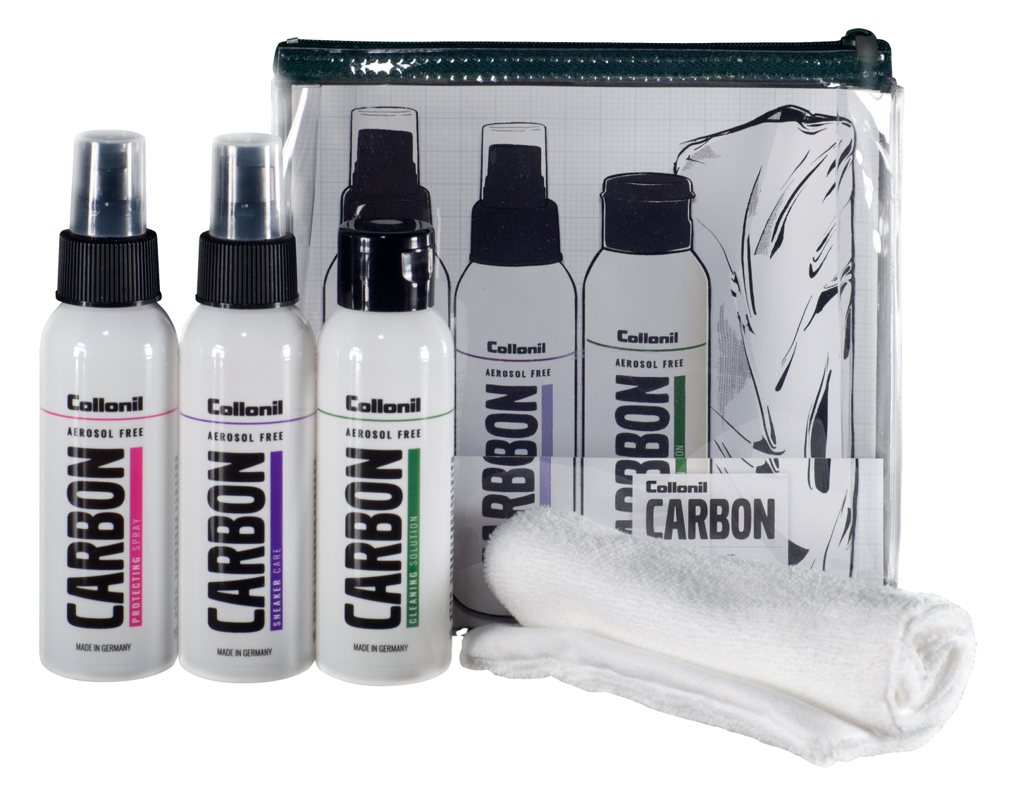 Collonil Carbon Reiseset in 3 x 100ml Flaschen mit Tasche und Poliertuch