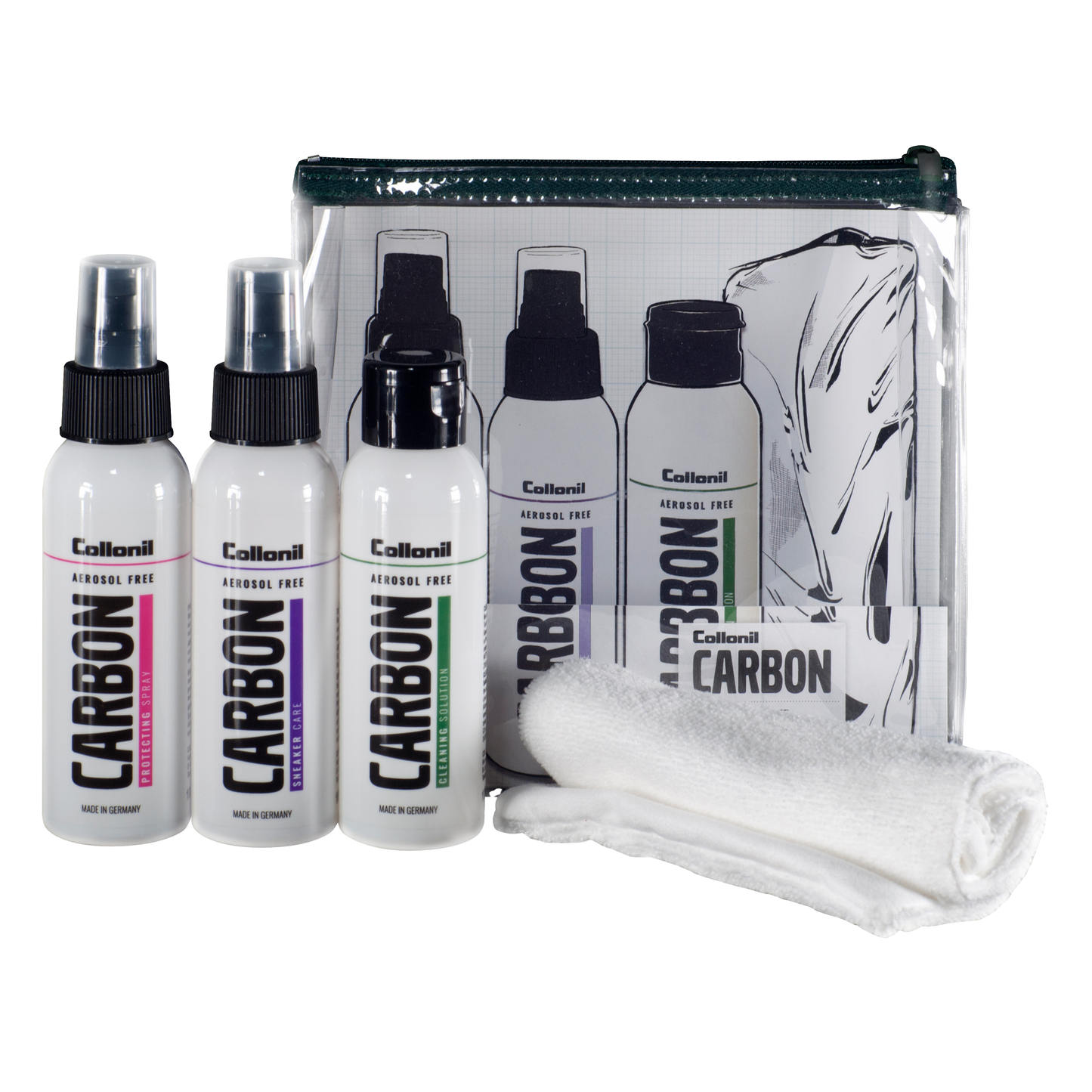 Collonil Carbon Reiseset in 3 x 100ml Flaschen mit Tasche und Poliertuch
