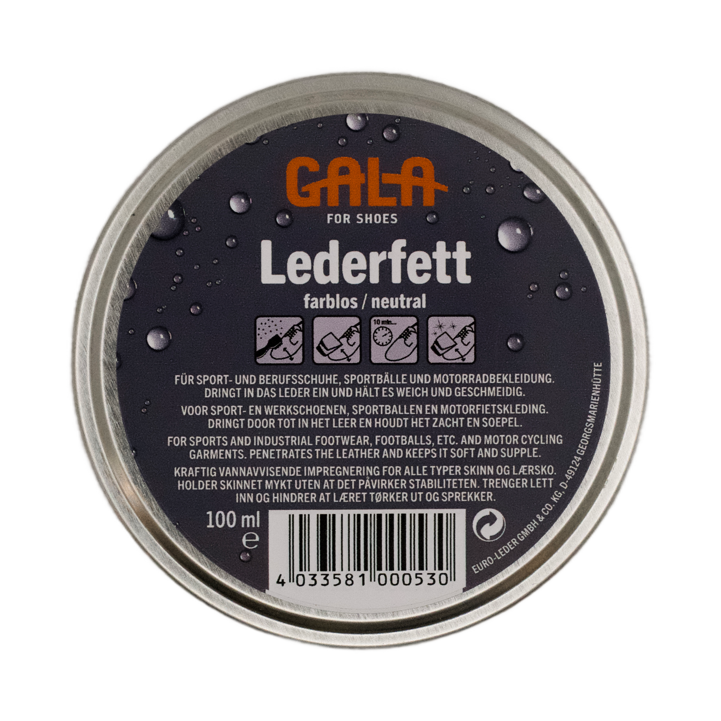 GALA for Shoes Lederfett neutral 100 ml in der geschlossenen klassischen Schuhcreme Dose