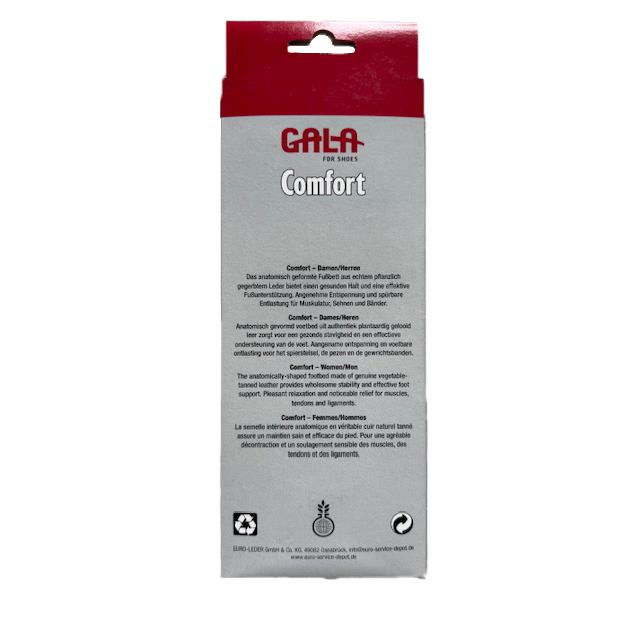 Rückseite der Verpackung GALA Komfort Einlegesohle aus Leder