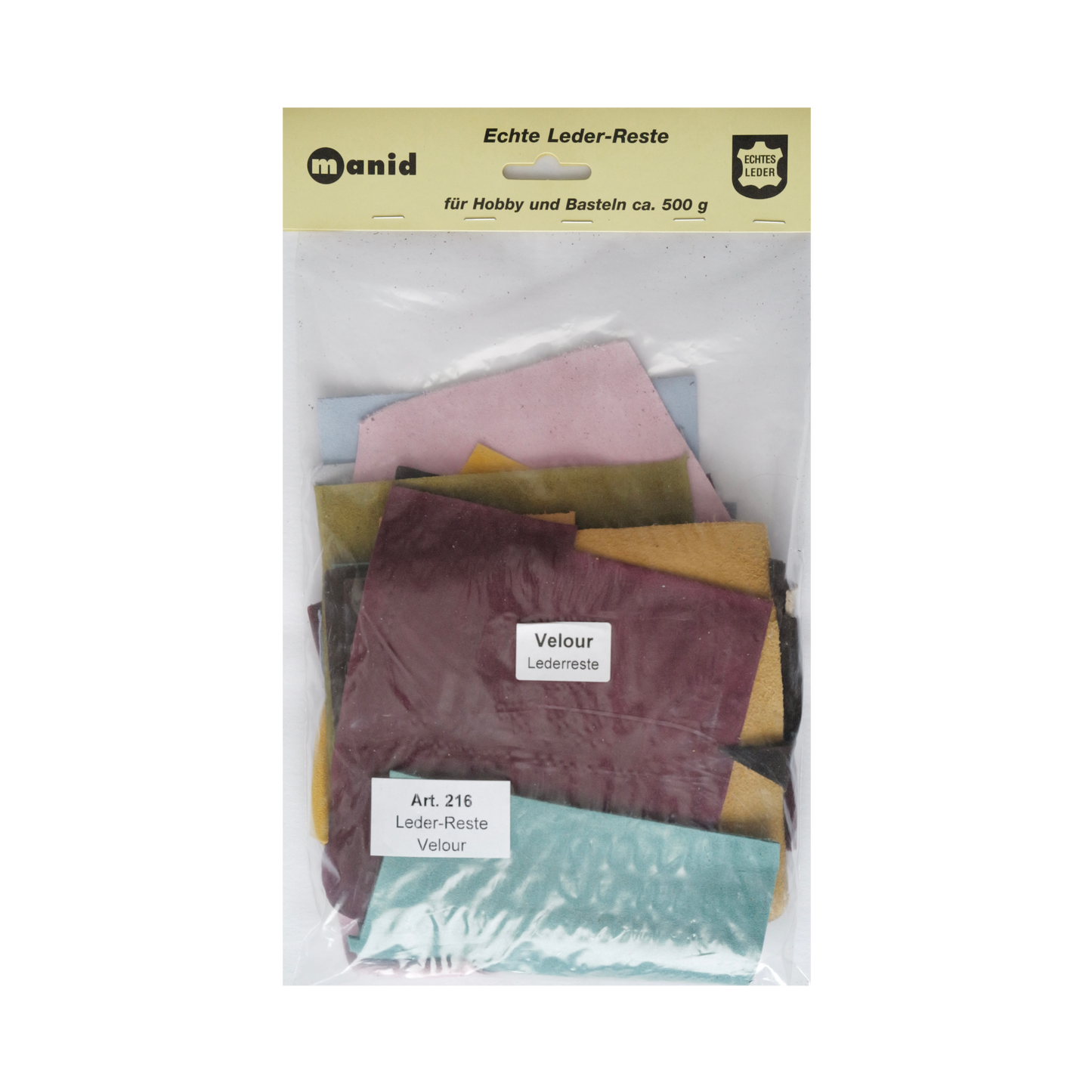 Echte Velour Leder-Reste von manid im 500g Beutel für Hobby und Basteln