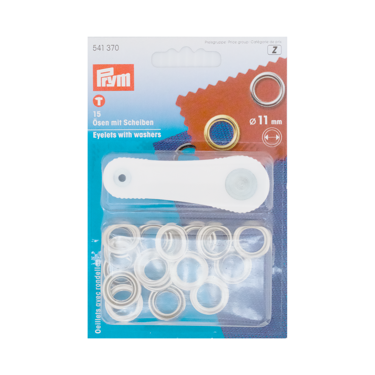 Prym Ösen mit Scheiben, Ø 11 mm silberfarbig und mit Werkzeug in durchsichtiger Verpackung