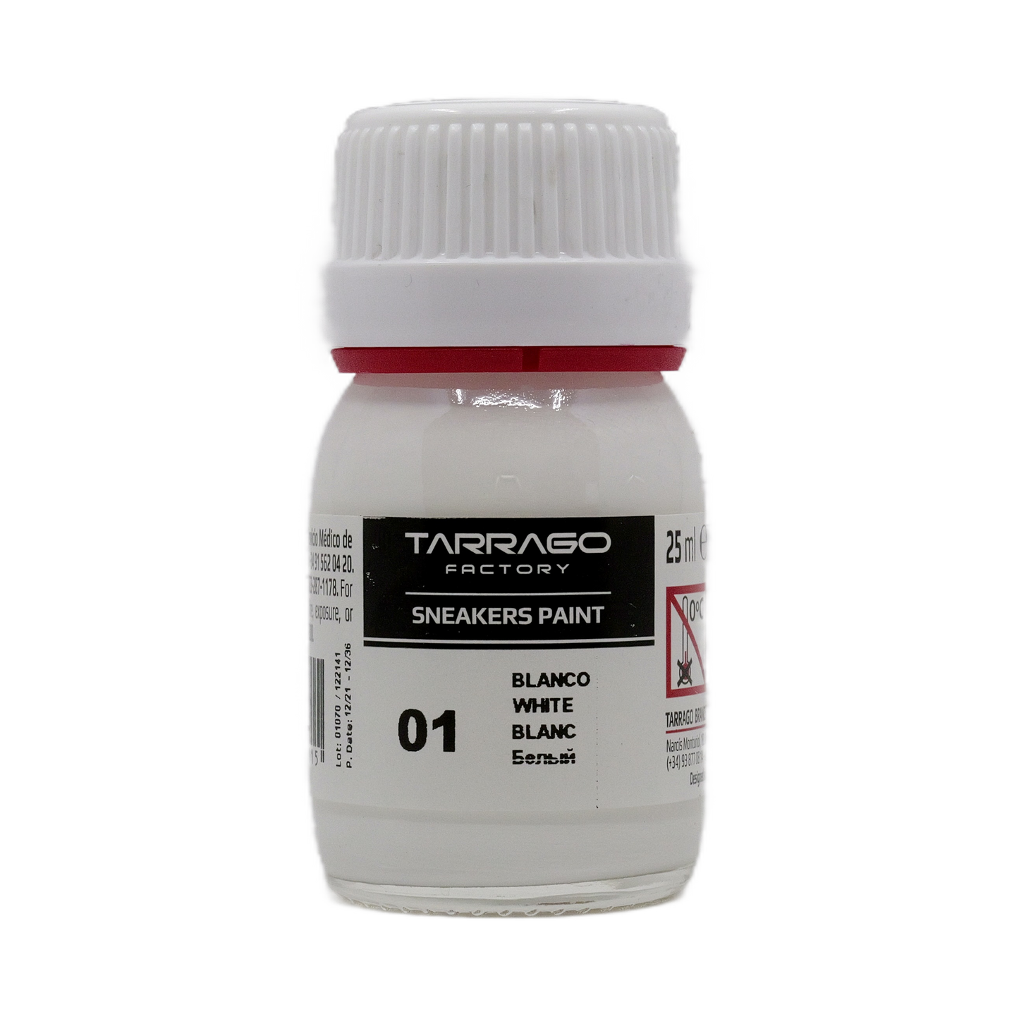 Weiße Tarrago Sneakers Paint 25 ml in der kleinen Glas Schraubflasche