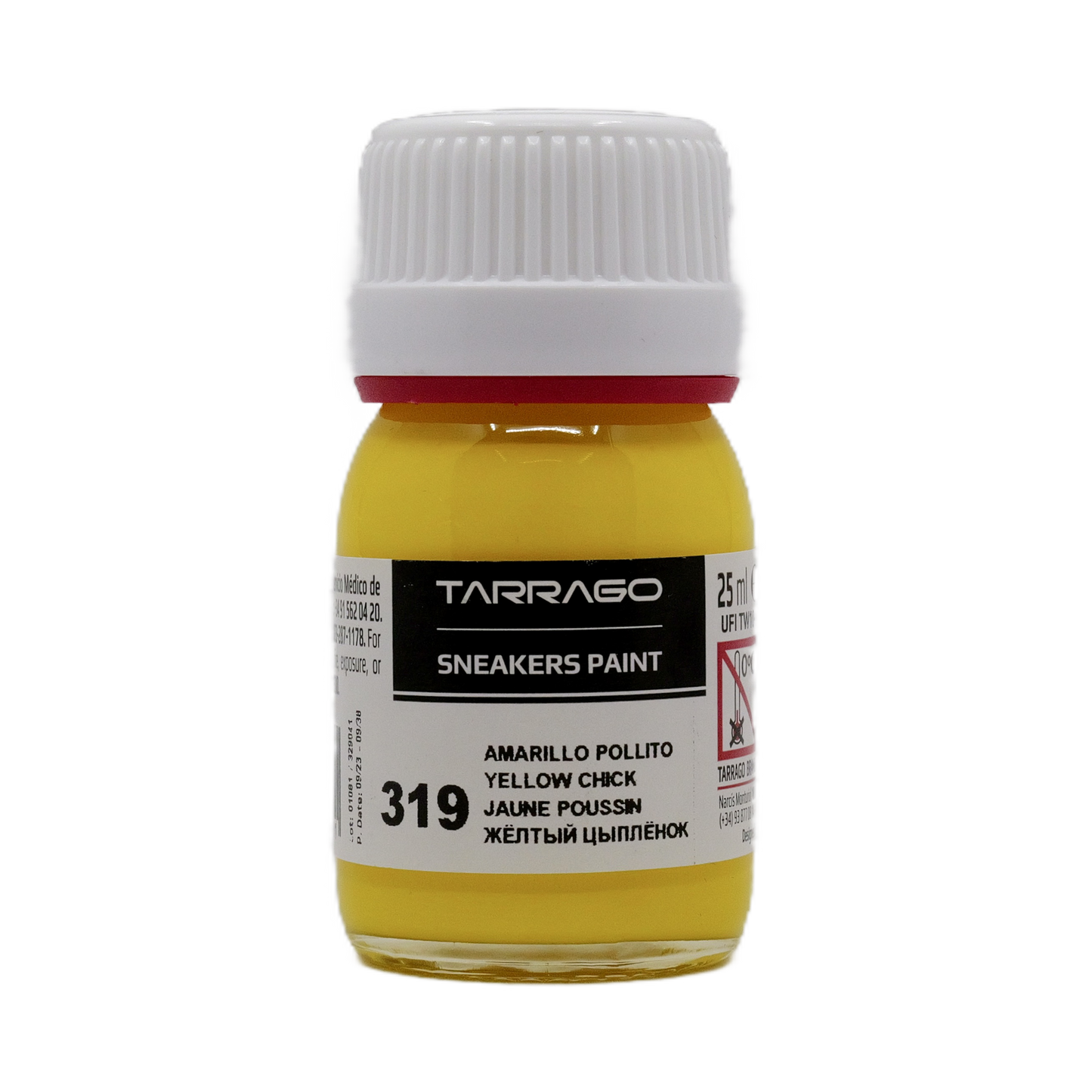 Gelbe Tarrago Sneakers Paint 25 ml in der kleinen Glas Schraubflasche