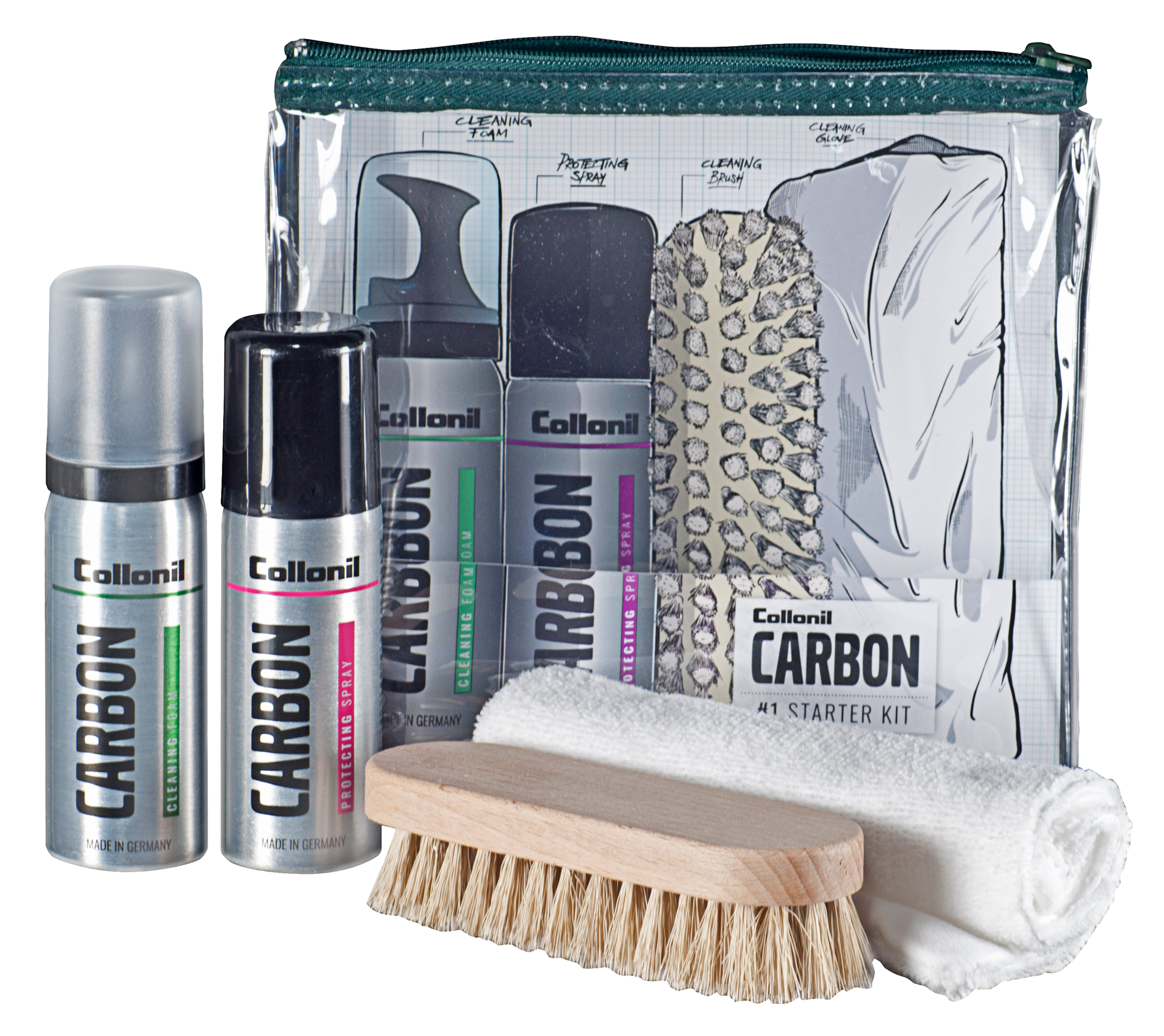 Collonil Carbon Lab Starter Kit mit 2x kleine Sprühdosen mit Tasche, Bürste und Poliertuch