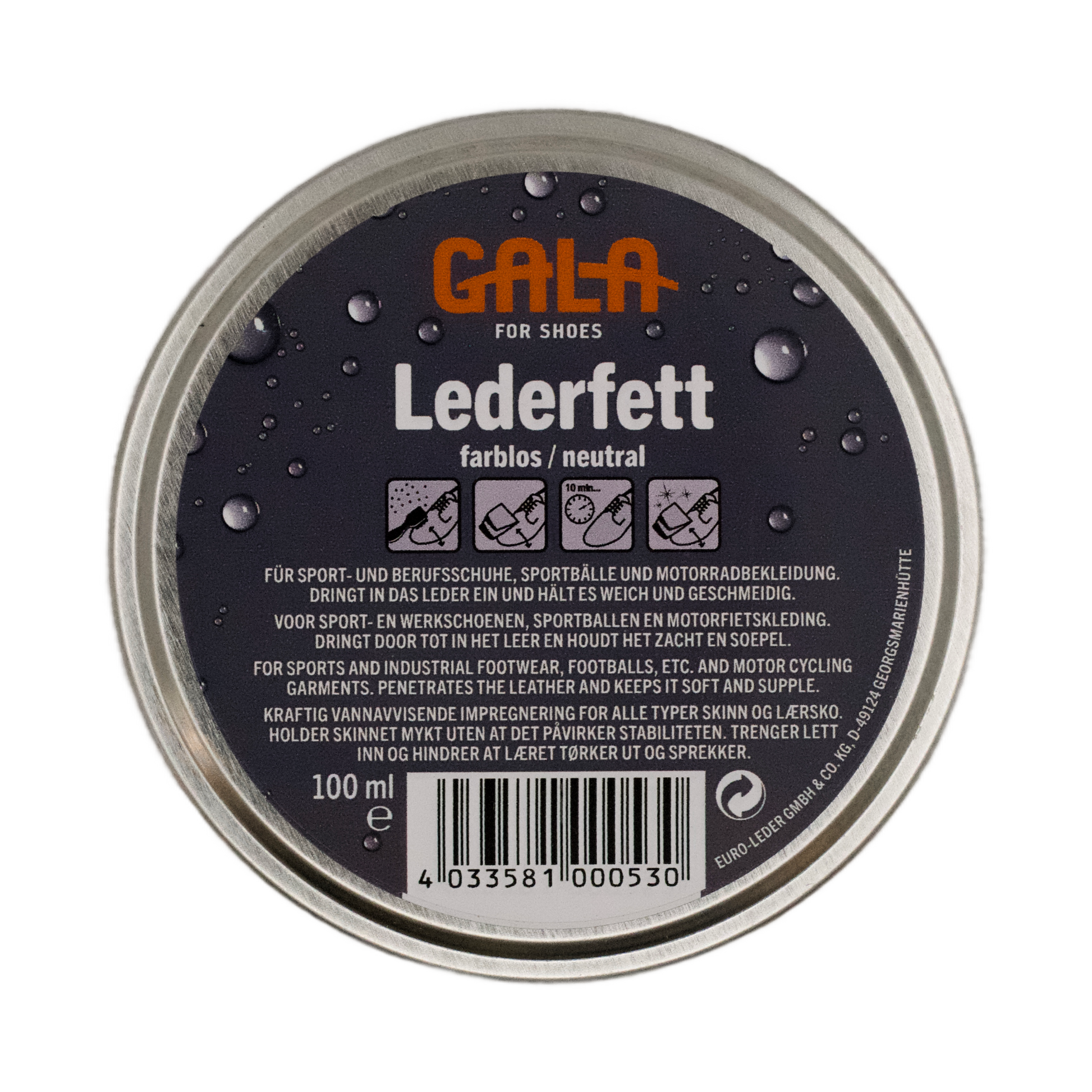 GALA for Shoes Lederfett neutral 100 ml in der geschlossenen klassischen Schuhcreme Dose 