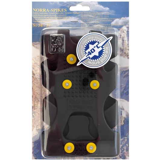 Norra Spikes Größe S (34-37) aus Gummi und mit Klarsicht - Verpackung
