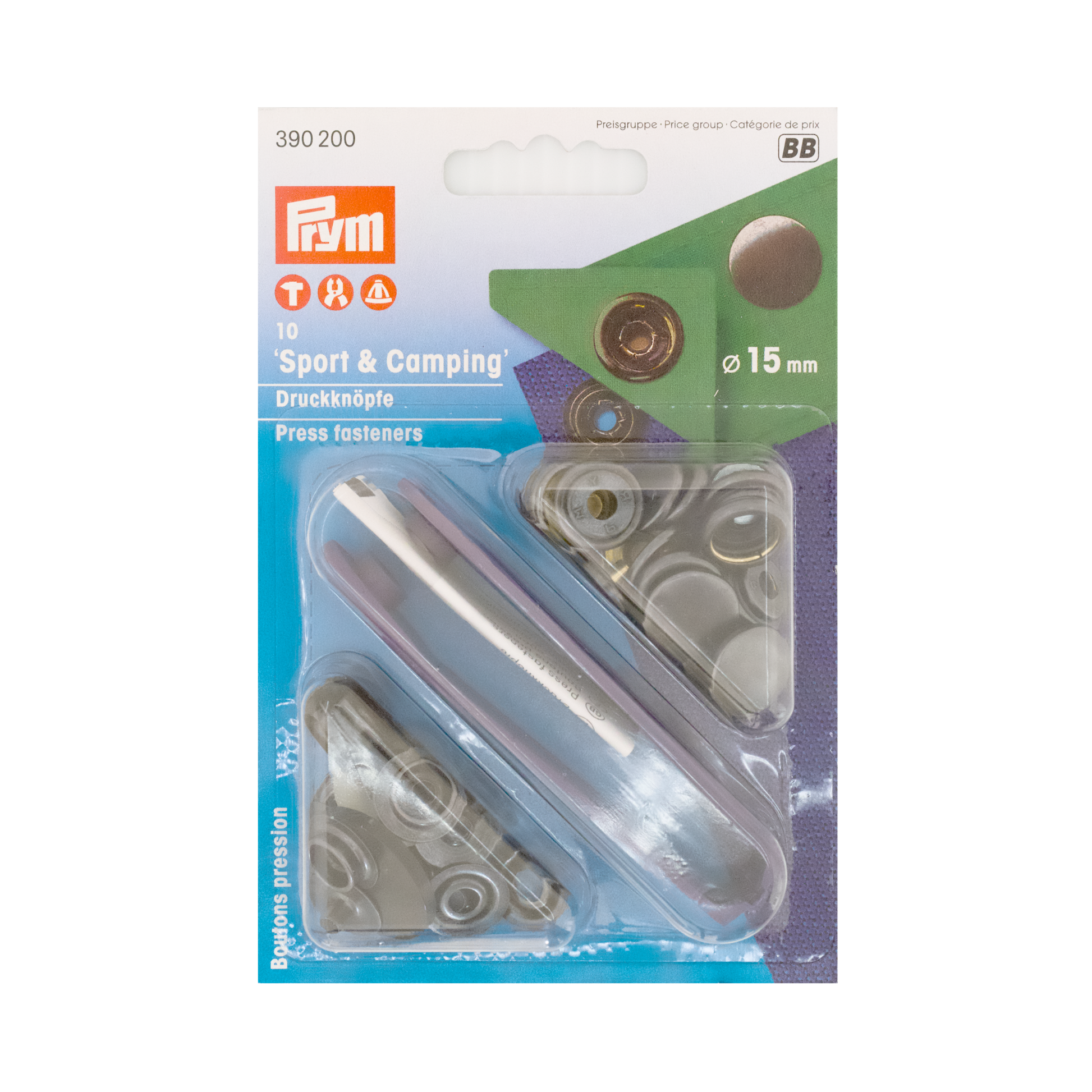 Prym Druckknöpfe "Sport & Camping", nähfrei, Ø 15 mm, brüniert und mit Werkzeug in der Blister Verpackung