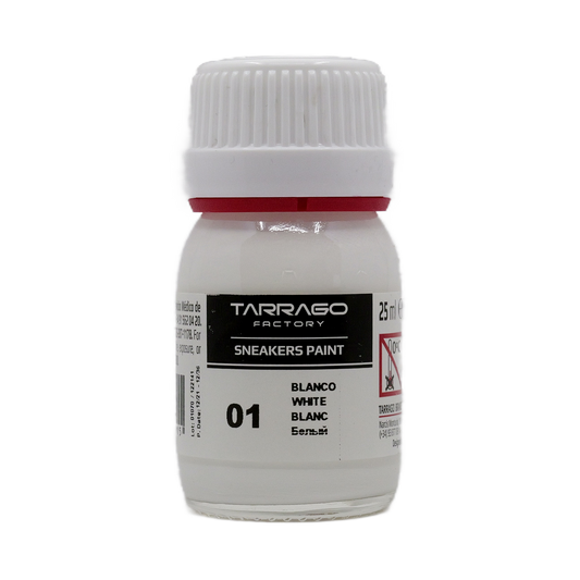 Weiße Tarrago Sneakers Paint 25 ml  in der kleinen Glas Schraubflasche