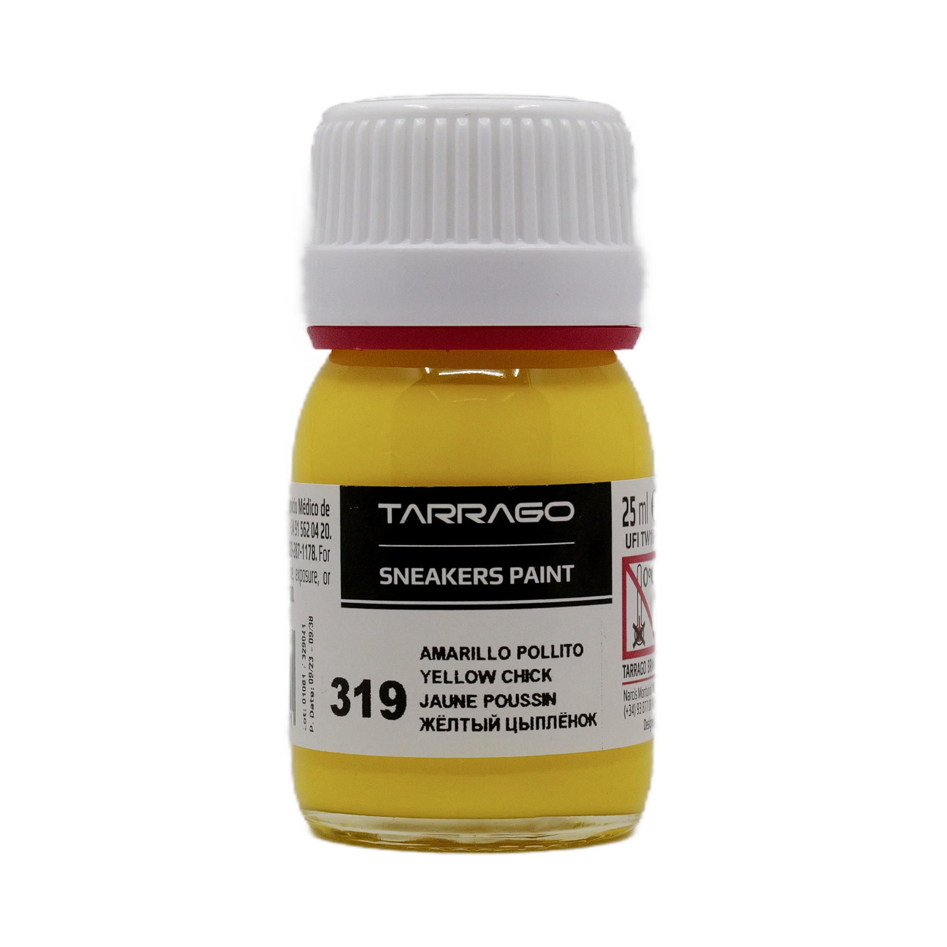 Gelbe Tarrago Sneakers Paint 25 ml  in der kleinen Glas Schraubflasche